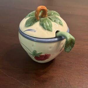 Lenox Poppies On Blue Barnyard Strawberry sugar Jam Jar Spoon